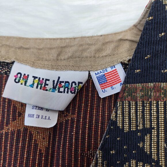 Vintage On The Verge Tapestry Vest Angels & Stars Print Christmas Women's Lg USA - Picture 3 of 7